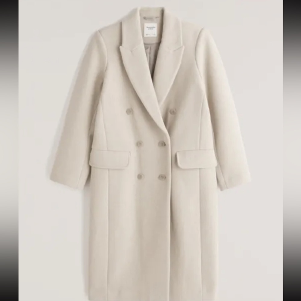 Abercrombie & Fitch Double-Breasted Wool Blend Dad Coat in Cream NWOT